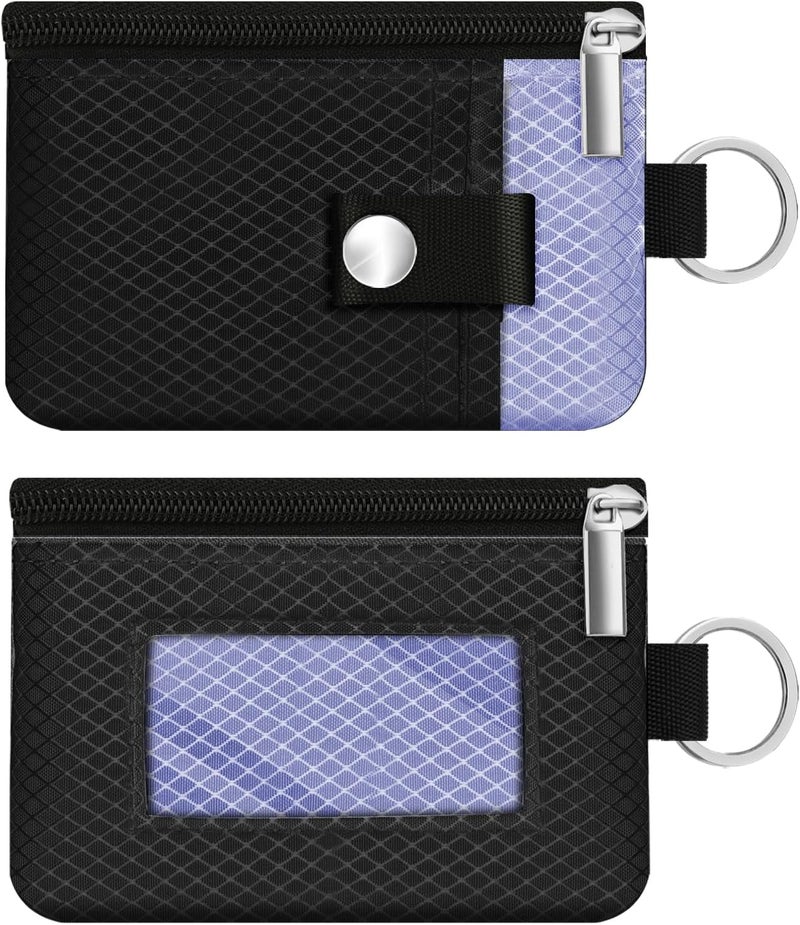 CCUMI Minimalist RFID Blocking Small Wallet with ID Window,WaterResistant Zip Id Case Wallet with Lanyard Keychain for Cards,Cash,Travel,Women,Men (Black/Lavender Purple) - Image 3